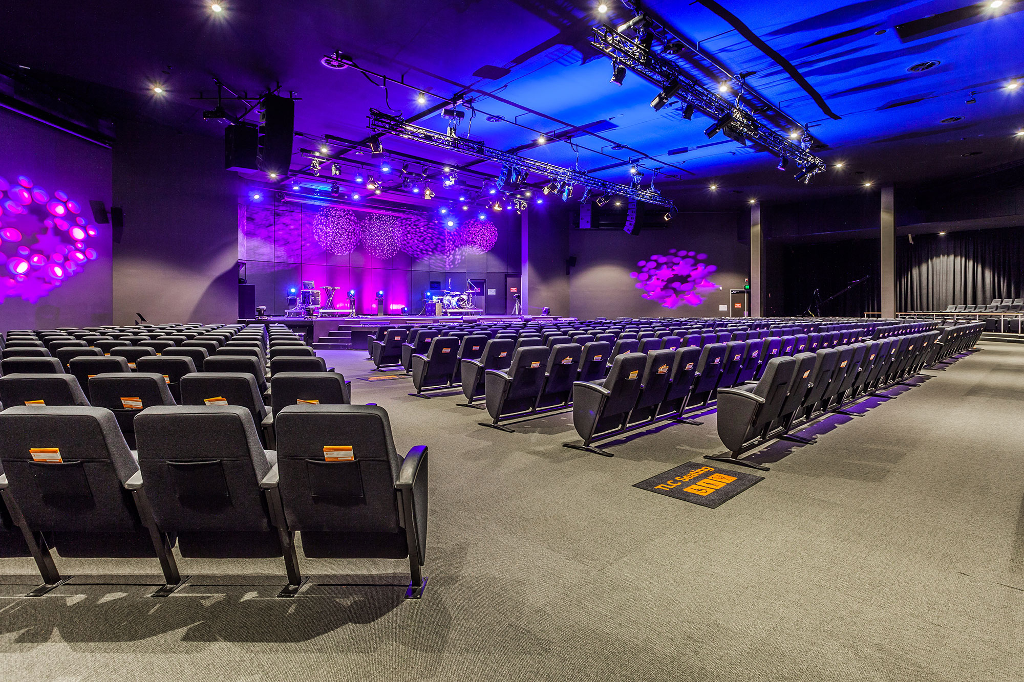 Church worship hall with fixed seating