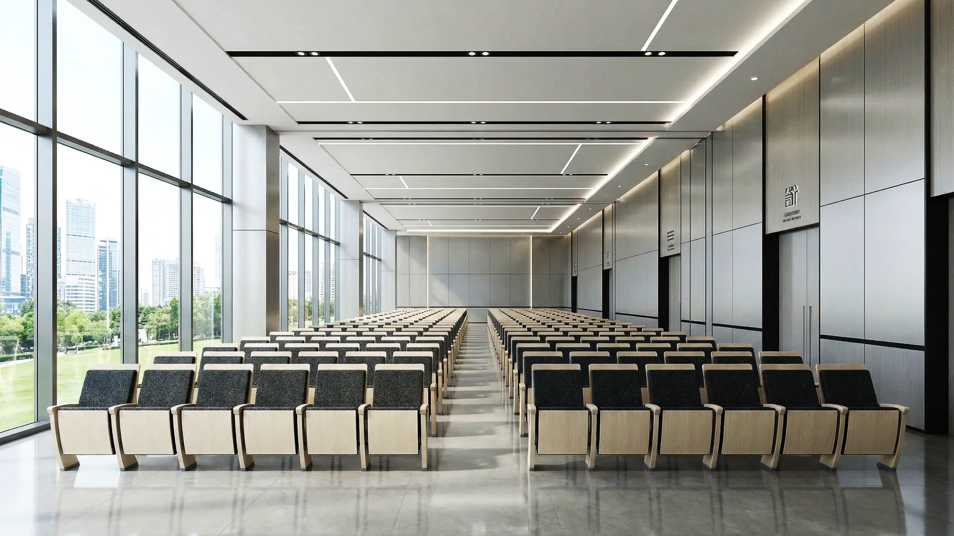Auditorium-style seating in a conference hall